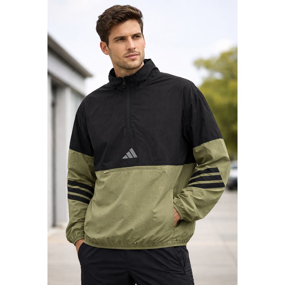 Adidas Black Olive Windbreaker Jacket Medium